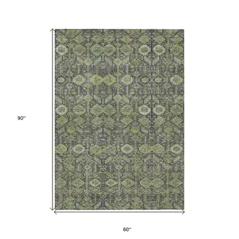 5' X 8' Blue and Green Floral Washable Non Skid Indoor Outdoor Area Rug