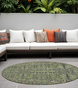 8' Round Blue and Green Round Floral Washable Non Skid Indoor Outdoor Area Rug