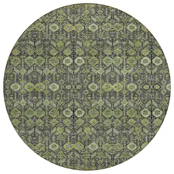 8' Round Blue and Green Round Floral Washable Non Skid Indoor Outdoor Area Rug