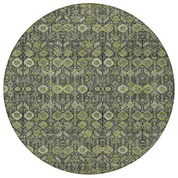 8' Round Blue and Green Round Floral Washable Non Skid Indoor Outdoor Area Rug