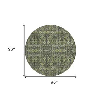 8' Round Blue and Green Round Floral Washable Non Skid Indoor Outdoor Area Rug
