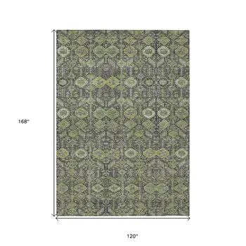 10' X 14' Blue and Green Floral Washable Non Skid Indoor Outdoor Area Rug