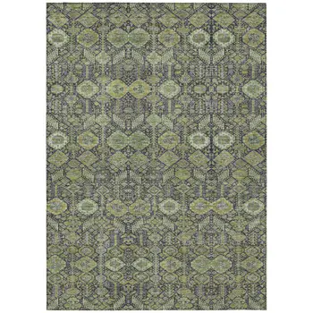 10' X 14' Blue and Green Floral Washable Non Skid Indoor Outdoor Area Rug