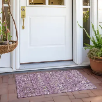 2' X 3' Lavender and Ivory Floral Washable Non Skid Indoor Outdoor Area Rug