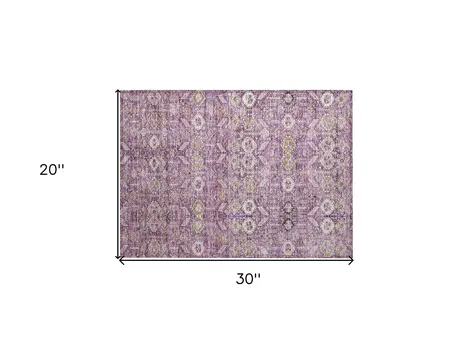 2' X 3' Lavender and Ivory Floral Washable Non Skid Indoor Outdoor Area Rug