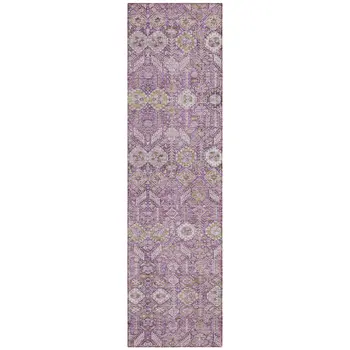 8' Runner Lavender and Ivory Floral Washable Non Skid Indoor Outdoor Runner Rug