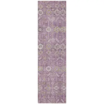 8' Runner Lavender and Ivory Floral Washable Non Skid Indoor Outdoor Runner Rug
