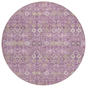 8' Round Lavender and Ivory Round Floral Washable Non Skid Indoor Outdoor Area Rug