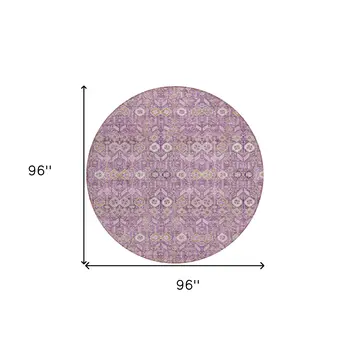 8' Round Lavender and Ivory Round Floral Washable Non Skid Indoor Outdoor Area Rug