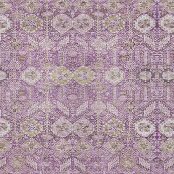 8' X 10' Lavender and Ivory Floral Washable Non Skid Indoor Outdoor Area Rug