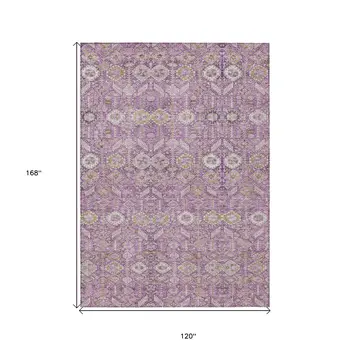 10' X 14' Lavender and Ivory Floral Washable Non Skid Indoor Outdoor Area Rug