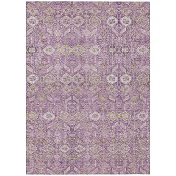 10' X 14' Lavender and Ivory Floral Washable Non Skid Indoor Outdoor Area Rug