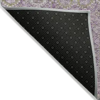 10' X 14' Lavender and Ivory Floral Washable Non Skid Indoor Outdoor Area Rug