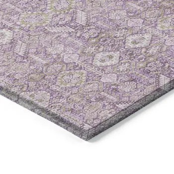 10' X 14' Lavender and Ivory Floral Washable Non Skid Indoor Outdoor Area Rug