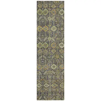 8' Runner Blue and Orange Floral Washable Non Skid Indoor Outdoor Runner Rug