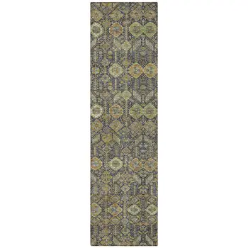 8' Runner Blue and Orange Floral Washable Non Skid Indoor Outdoor Runner Rug