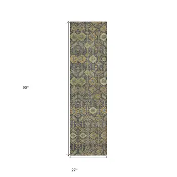 8' Runner Blue and Orange Floral Washable Non Skid Indoor Outdoor Runner Rug