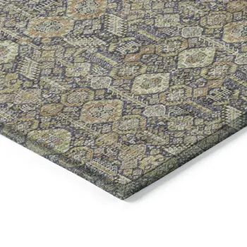 5' X 8' Blue and Orange Floral Washable Non Skid Indoor Outdoor Area Rug