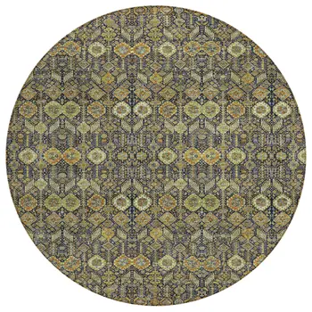 8' Round Blue and Orange Round Floral Washable Non Skid Indoor Outdoor Area Rug
