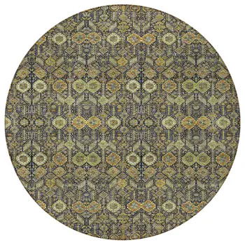 8' Round Blue and Orange Round Floral Washable Non Skid Indoor Outdoor Area Rug