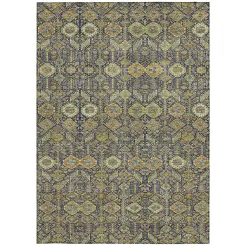 8' X 10' Blue and Orange Floral Washable Non Skid Indoor Outdoor Area Rug