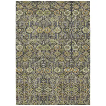 8' X 10' Blue and Orange Floral Washable Non Skid Indoor Outdoor Area Rug