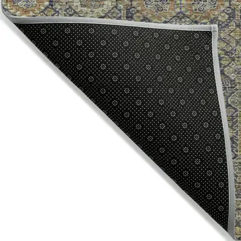 8' X 10' Blue and Orange Floral Washable Non Skid Indoor Outdoor Area Rug