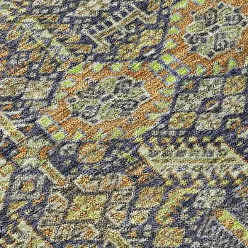 8' X 10' Blue and Orange Floral Washable Non Skid Indoor Outdoor Area Rug