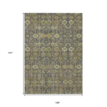 9' X 12' Blue and Orange Floral Washable Non Skid Indoor Outdoor Area Rug