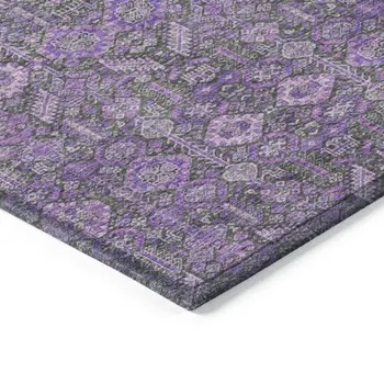 3' X 5' Purple And Green Floral Washable Indoor Outdoor Area Rug