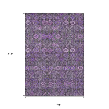 9' X 12' Purple And Green Floral Washable Indoor Outdoor Area Rug