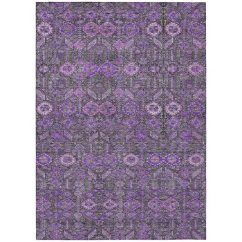9' X 12' Purple And Green Floral Washable Indoor Outdoor Area Rug