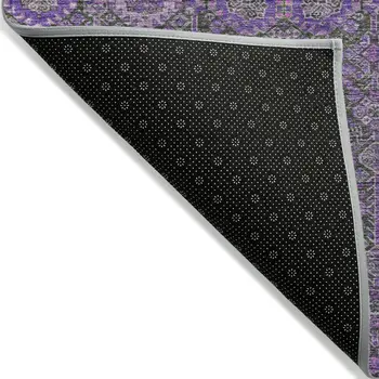 9' X 12' Purple And Green Floral Washable Indoor Outdoor Area Rug