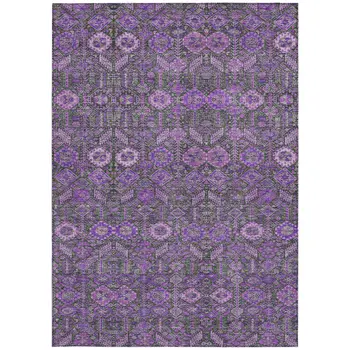 10' X 14' Purple And Green Floral Washable Indoor Outdoor Area Rug