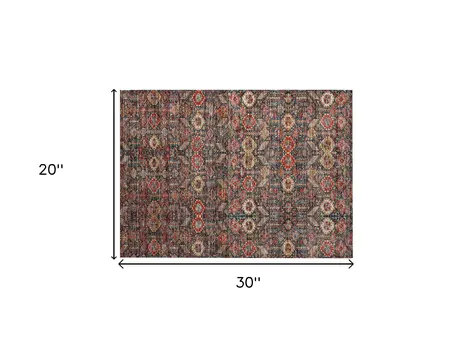 2' X 3' Red and Dark Blue Floral Washable Non Skid Indoor Outdoor Area Rug