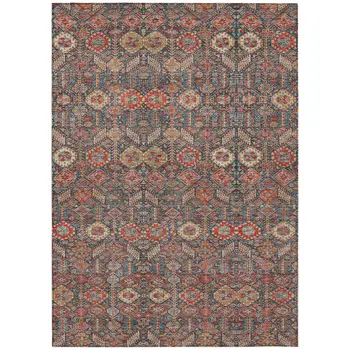 3' X 5' Red and Dark Blue Floral Washable Non Skid Indoor Outdoor Area Rug