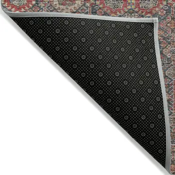 3' X 5' Red and Dark Blue Floral Washable Non Skid Indoor Outdoor Area Rug