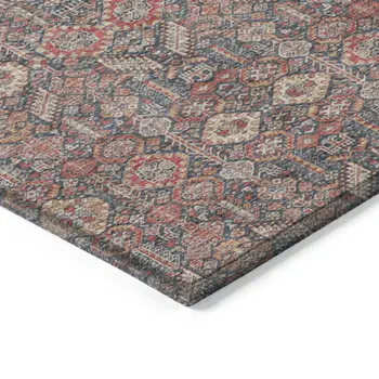 3' X 5' Red and Dark Blue Floral Washable Non Skid Indoor Outdoor Area Rug