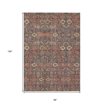 8' X 10' Red And Dark Blue Floral Washable Indoor Outdoor Area Rug
