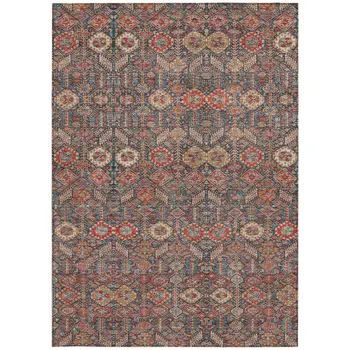 9' X 12' Red and Dark Blue Floral Washable Non Skid Indoor Outdoor Area Rug