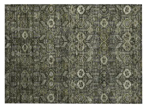 2' X 3' Moss Green and Gray Floral Washable Non Skid Indoor Outdoor Area Rug