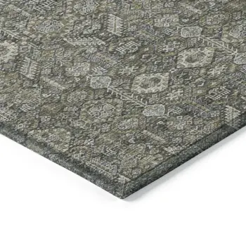 9' X 12' Moss Green And Gray Floral Washable Indoor Outdoor Area Rug