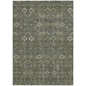 9' X 12' Moss Green And Gray Floral Washable Indoor Outdoor Area Rug