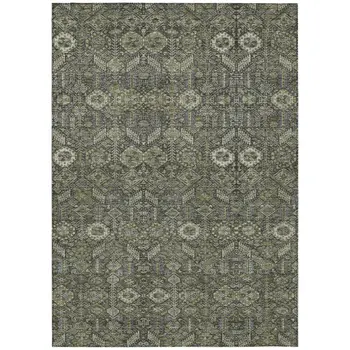 10' X 14' Moss Green And Gray Floral Washable Indoor Outdoor Area Rug