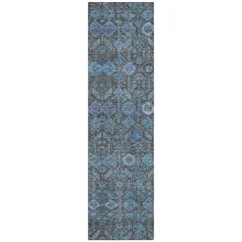 8' Runner Blue and Coffee Floral Washable Non Skid Indoor Outdoor Runner Rug