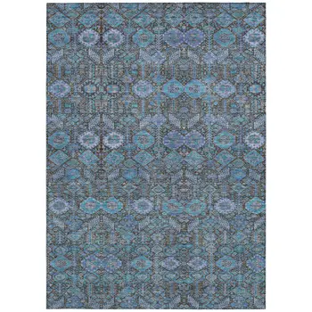 3' X 5' Blue and Coffee Floral Washable Non Skid Indoor Outdoor Area Rug