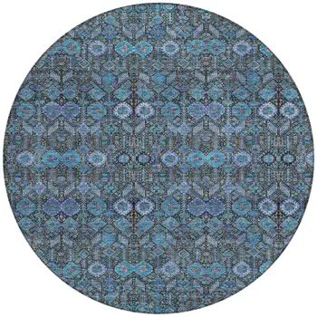 8' X 8' Teal Round Tribal Washable Indoor Outdoor Area Rug