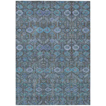 8' X 10' Teal Tribal Washable Indoor Outdoor Area Rug