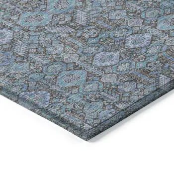 8' X 10' Teal Tribal Washable Indoor Outdoor Area Rug