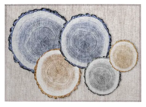 2' X 3' Beige Blue and Gold Faux Bois Washable Non Skid Indoor Outdoor Area Rug